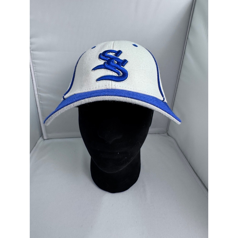 The Game SS Logo Pro Hat Blue White Devils Baseball Cap Size 7 1/2